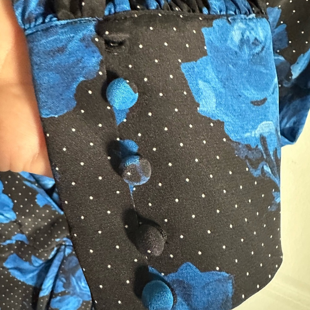 The Kooples Silk Black and Blue Floral Long Sleeve Dress - Picture 3 of 4